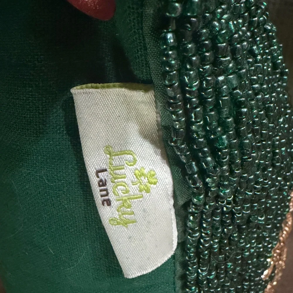 Lucky Lane Green Beaded Pillow with Gold Accents